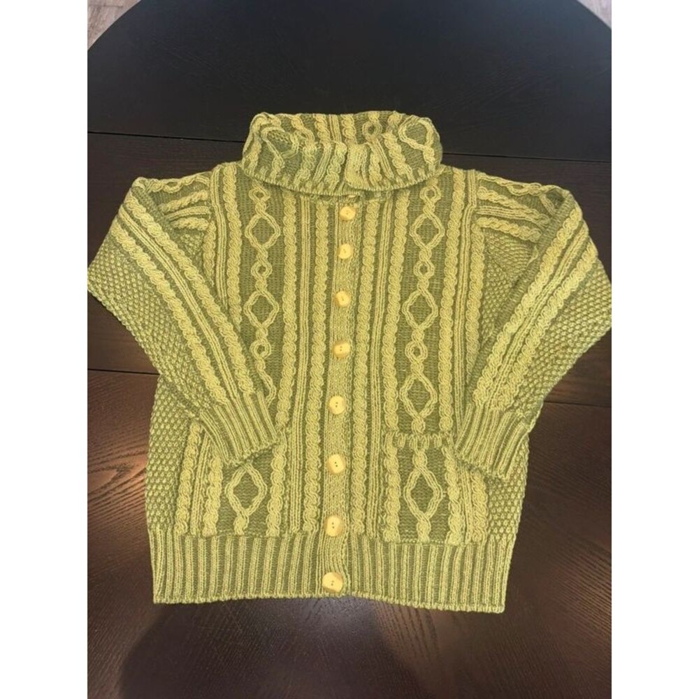 New Aran Crafts Ireland 100% Merino Wool Buttoned Collar Sweater Sz M
